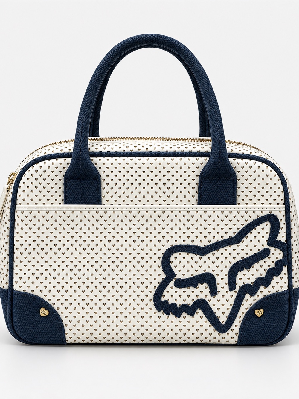 Fox Cream and Navy Heart-Perforated Satchel